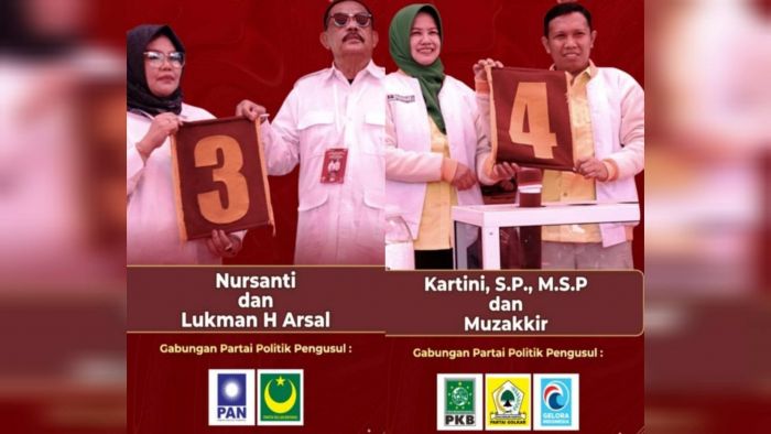 Paslon SANTUN, nomor urut 3 (kiri) & Paslon BERAKARMI nomor urut 4 (kanan) ||Foto:kolase
