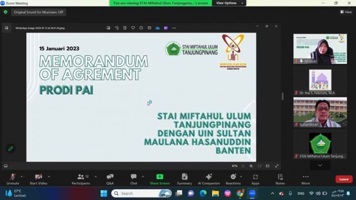 Prodi PAI UIN Banten dan STAI Miftahul Ulum Tanjungpinang bersinergi lewat MoA