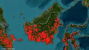 Citra NASA: Kalimantan Tertutup Asap Tebal Akibat Karhutla